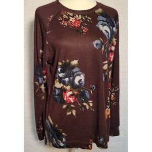 Niloufo Long Sleeve Shirt Sweater‎ Size XL Women's Floral Brown Pullover 0774